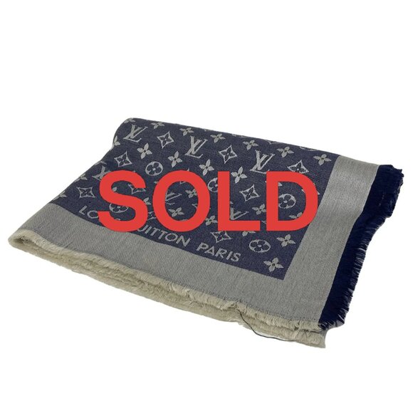 LOUIS VUITTON Shawl Monogram Denim Blue - Unconfirmed Scarf Silk 521-032225 - Picture 1 of 3